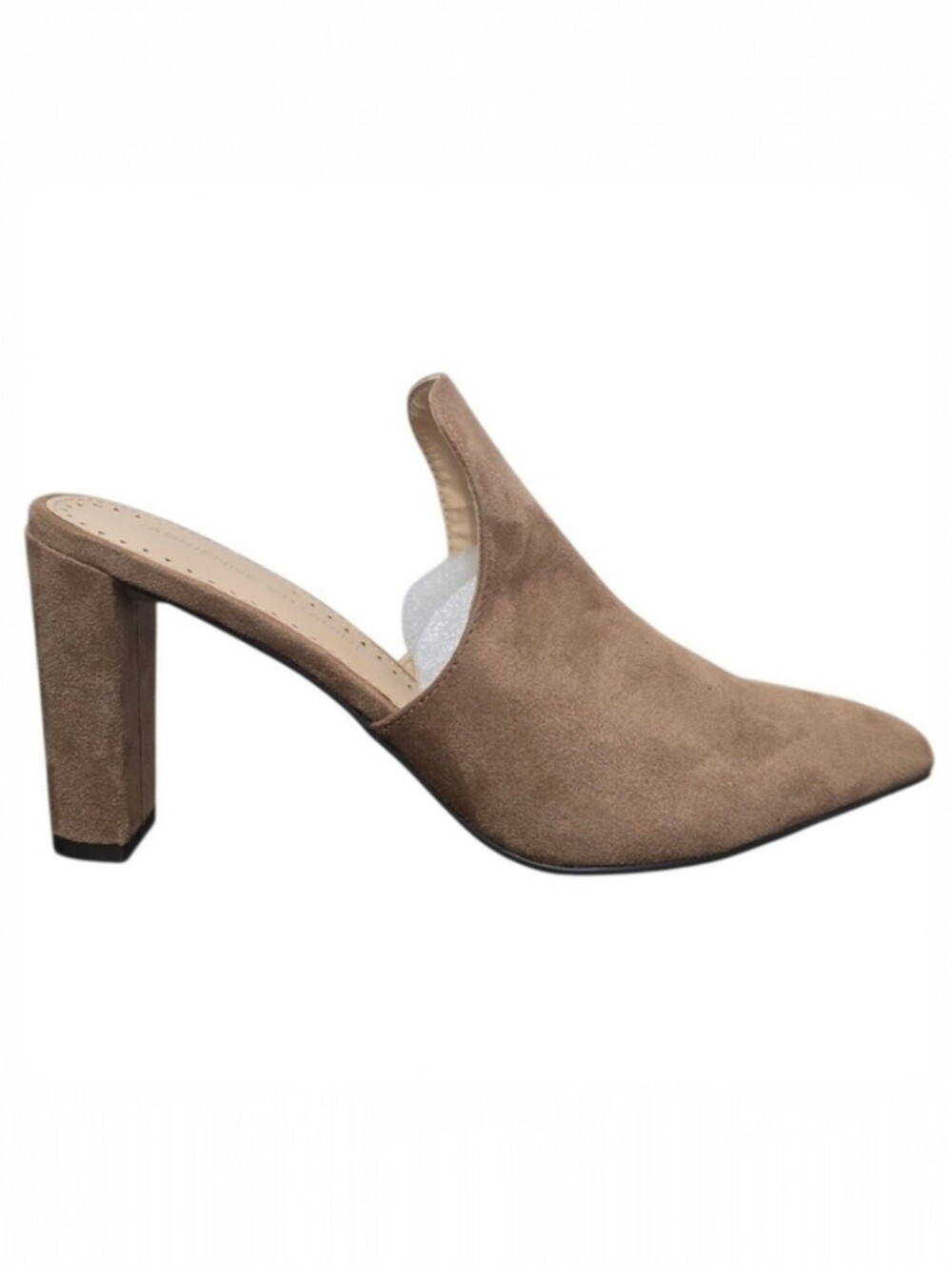 Adrienne Vittadini Nella Faux Sueded Leather Tan Block Heeled Mule Size 7.5